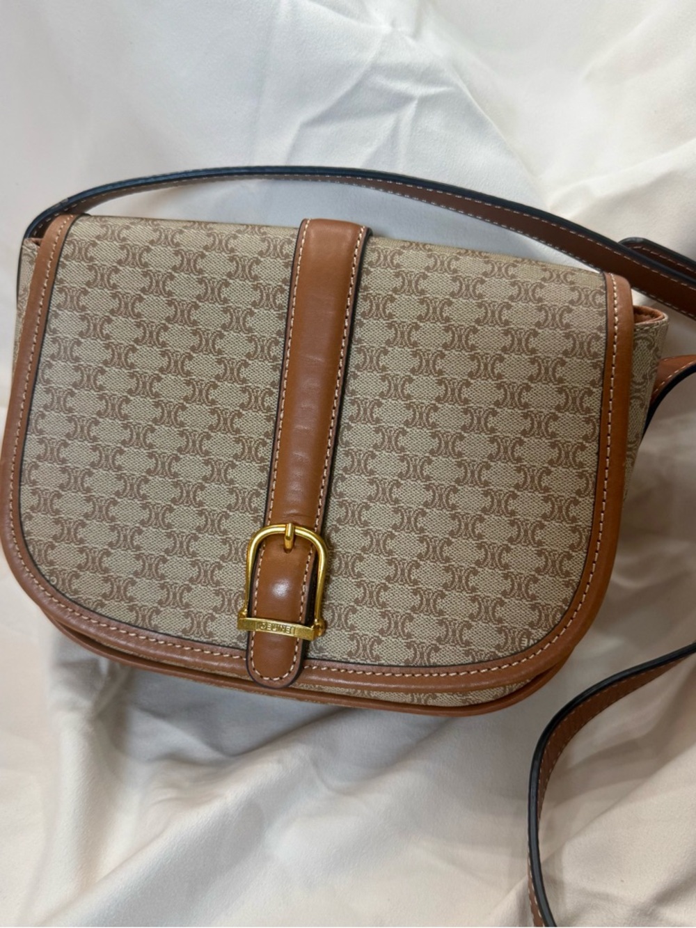 Celine Tan Brown Vintage Macadam PVC and leather shoulder bag